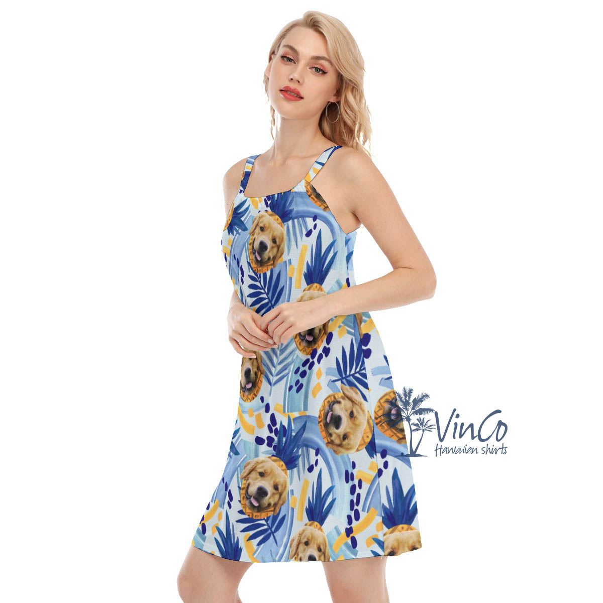 Custom Dog Face Pineapple Aloha Cami Dress For Summer