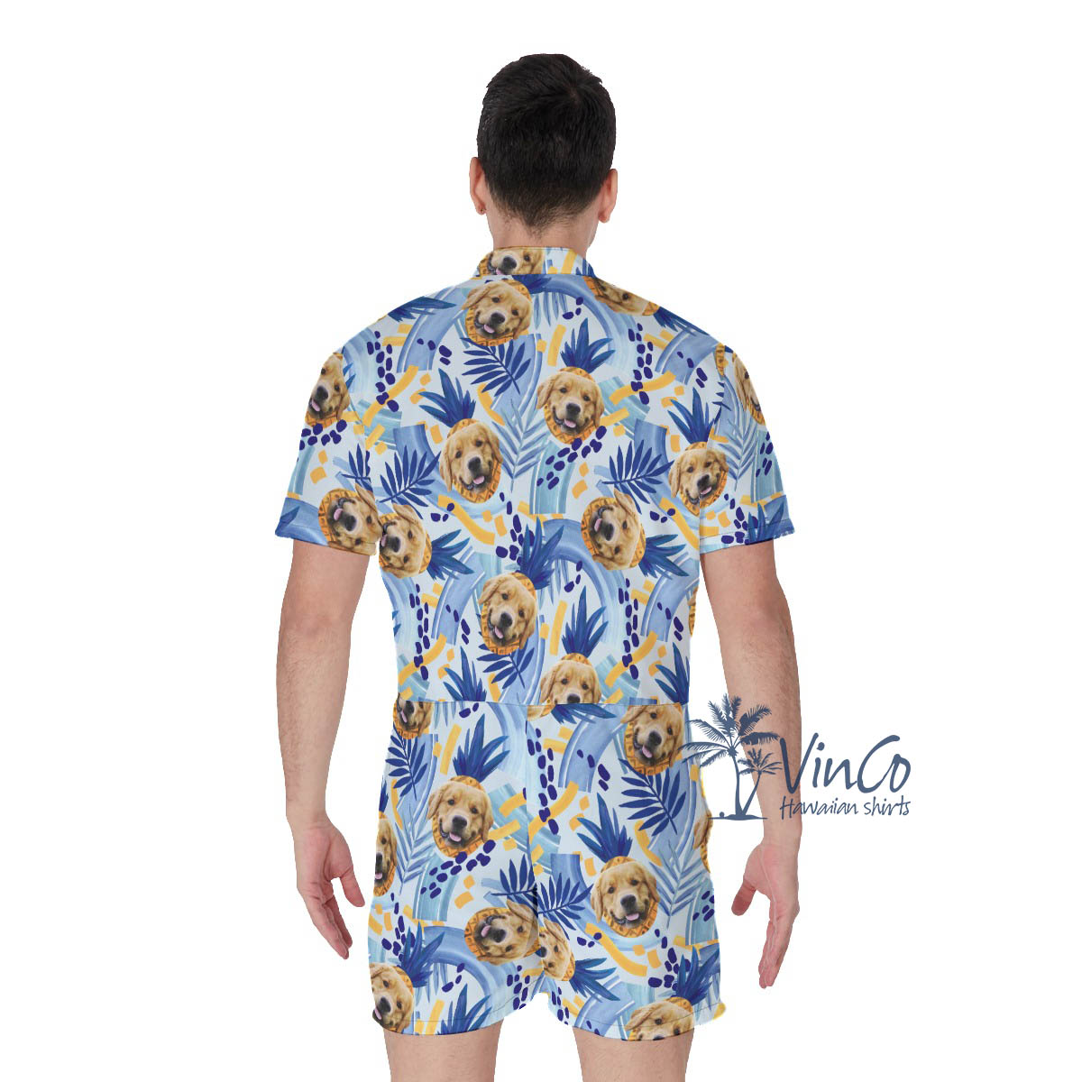 Custom Dog Face Tropical Romper For Men With Pineapple