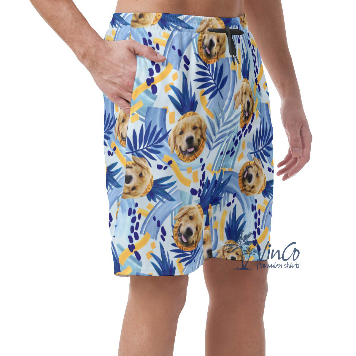 Custom Dog Face On Pineapple Hawaiian Shorts For Men