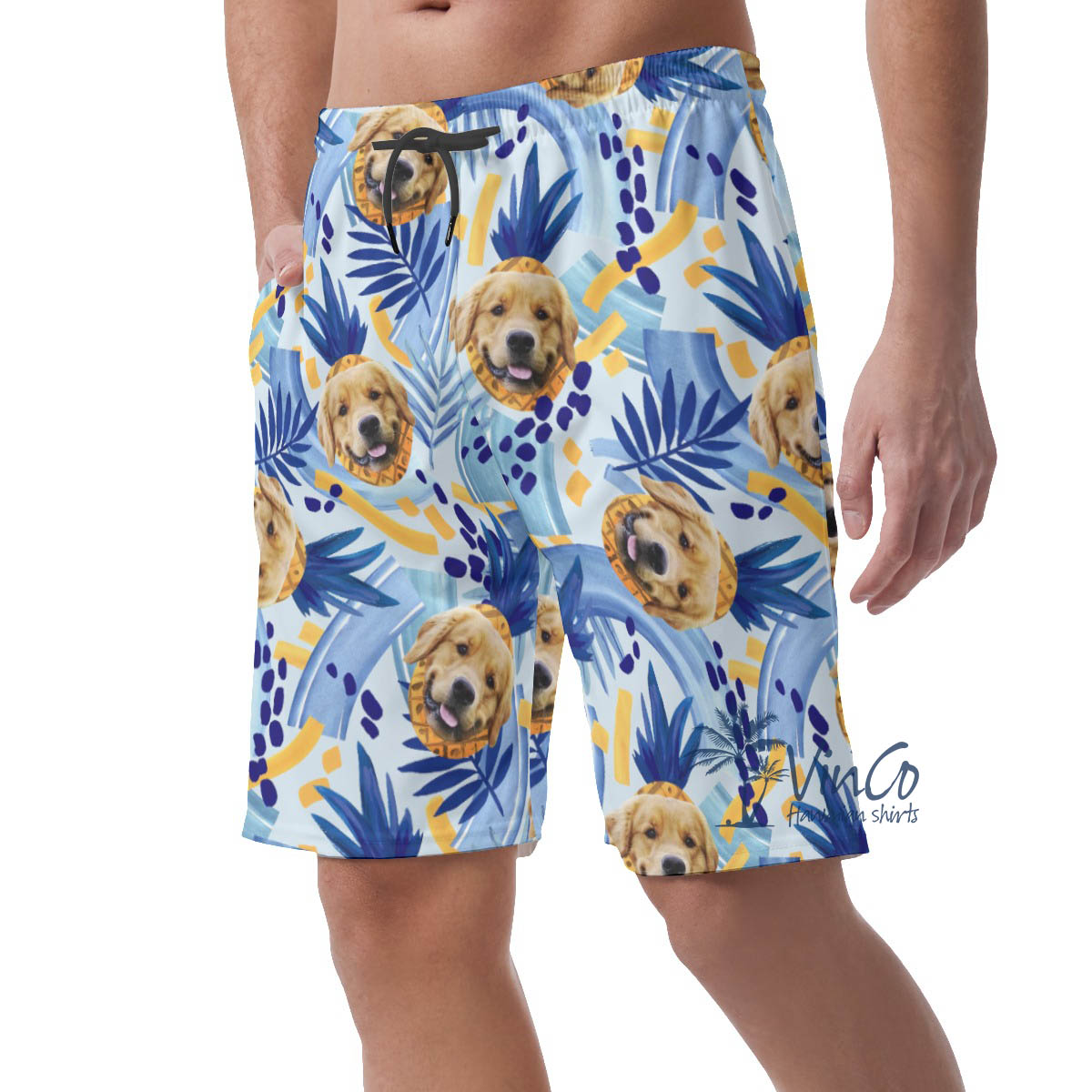 Custom Dog Face On Pineapple Hawaiian Shorts For Men