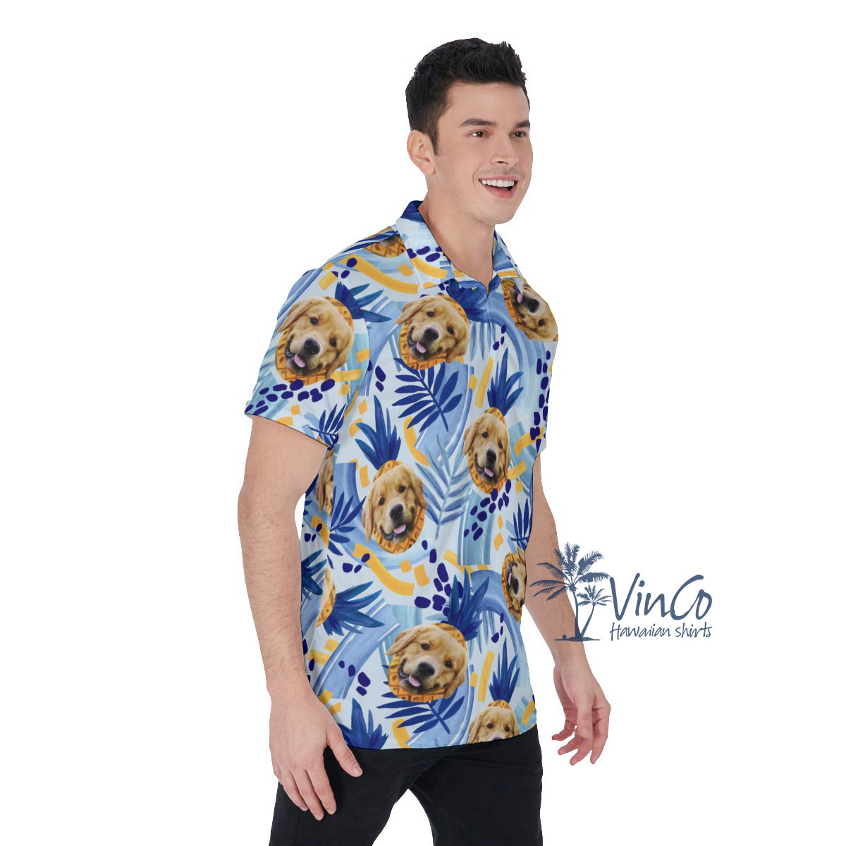Custom Dog Face Hawaiian Polo Shirt With Pineapples