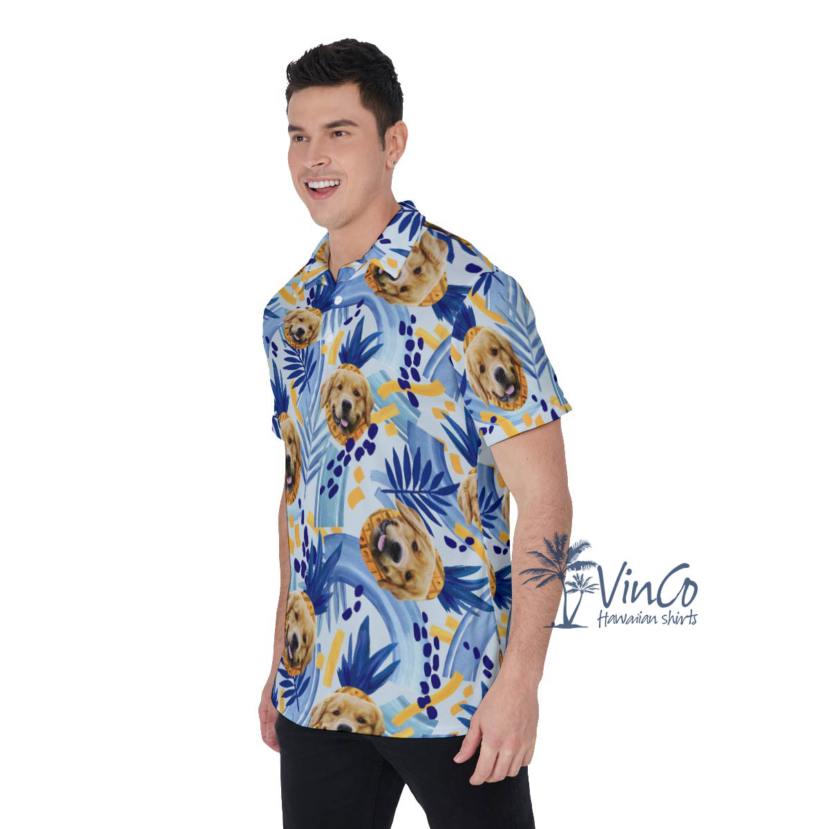 Custom Dog Face Hawaiian Polo Shirt With Pineapples