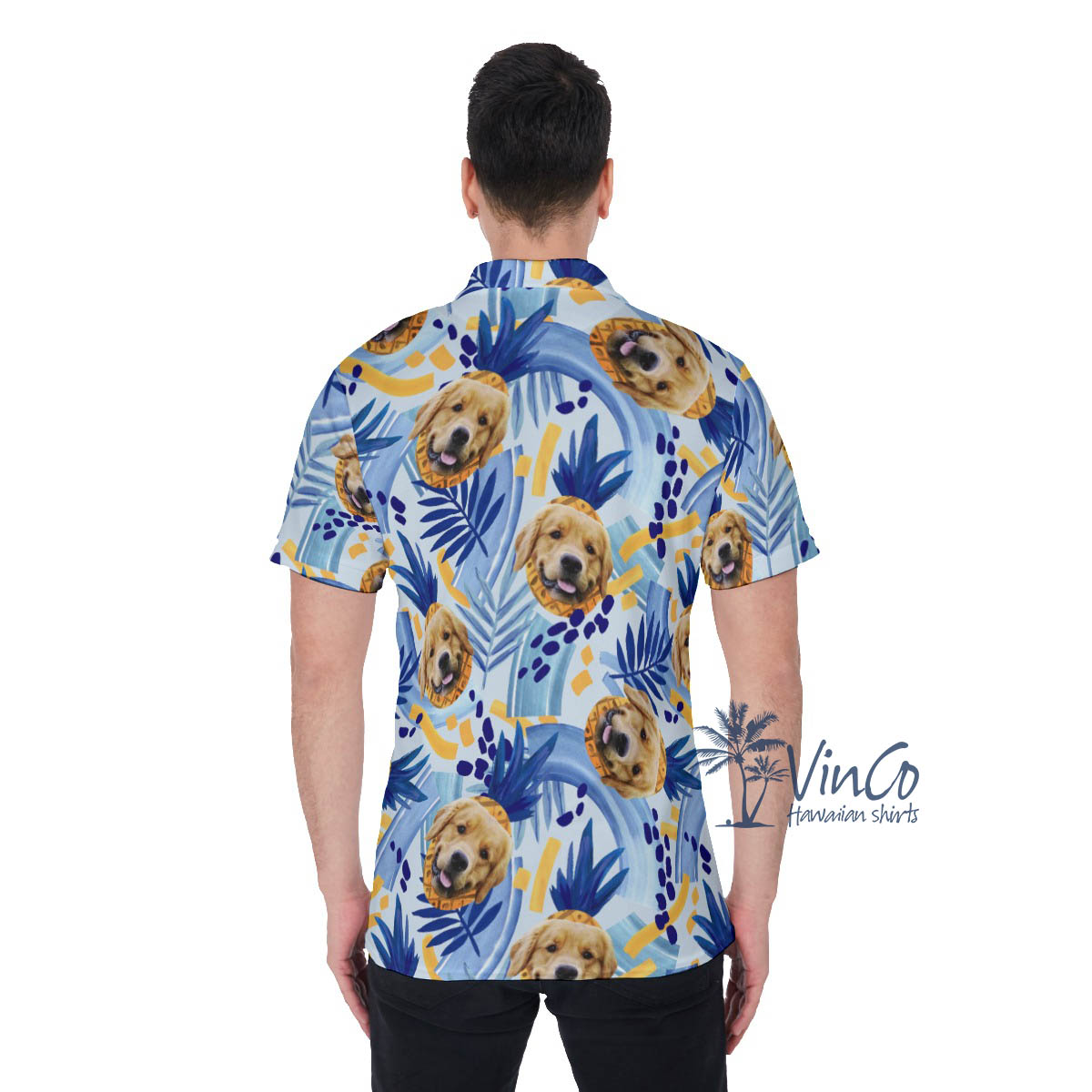Custom Dog Face Hawaiian Polo Shirt With Pineapples