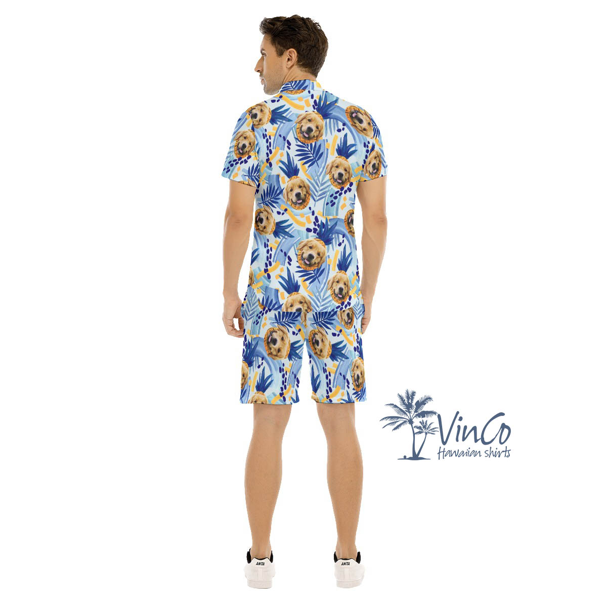 Hawaiian Shirt with Dog on It Pineapple Hawaiian Shirt with Face Custom Tropical Shirts Set