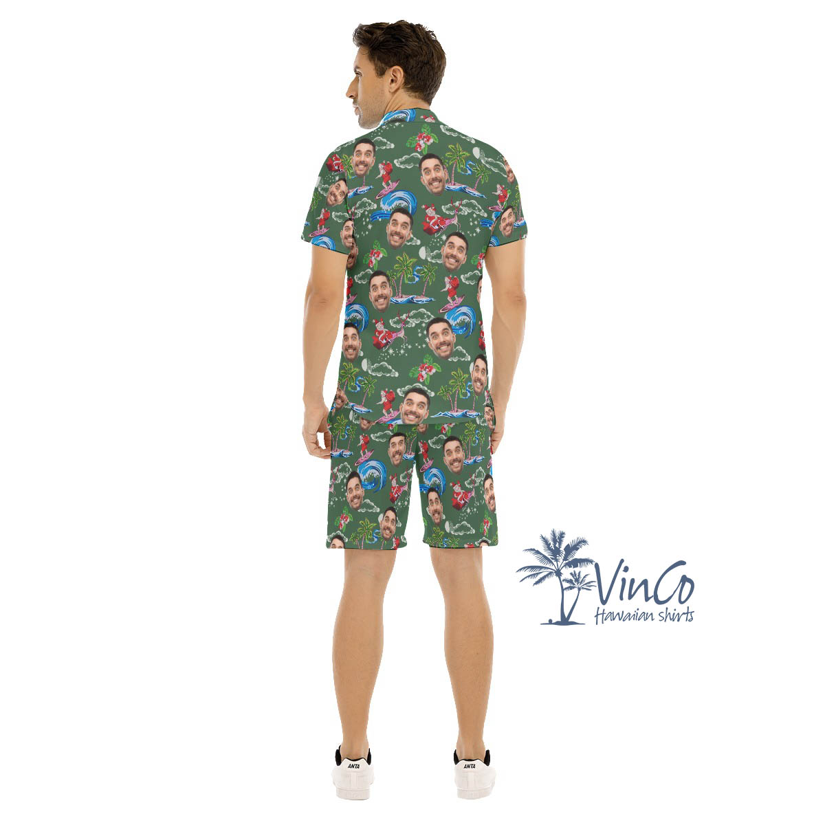 Set Tropical Custom Face Santa Christmas Hawaiian Shirt And Shorts For Men