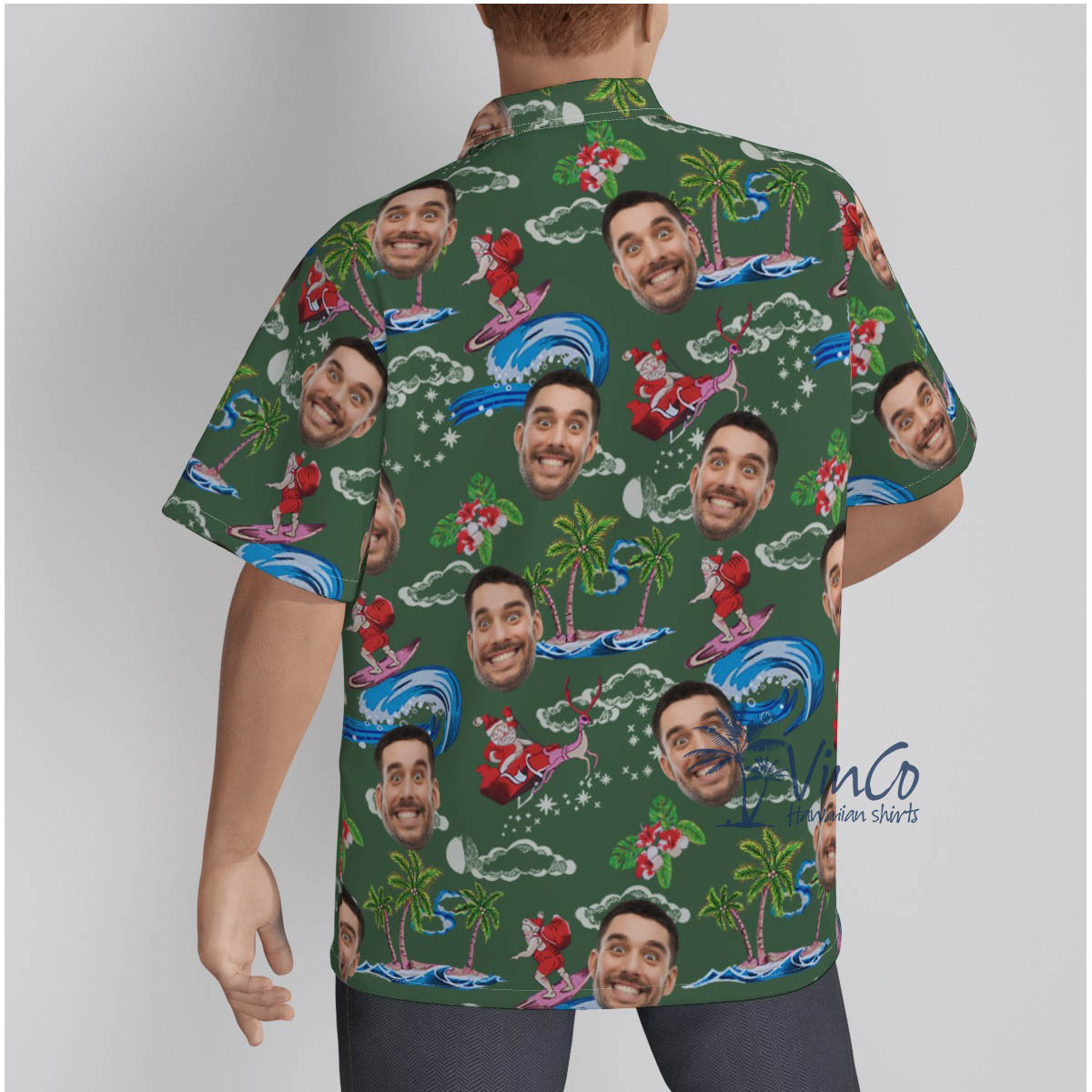 Santa Surfing Tropical Custom Face Hawaiian Shirt
