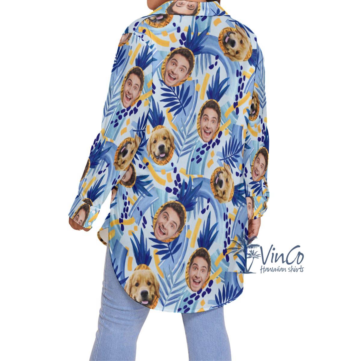 Custom Tropical Pineapple Plus Size Long Sleeve Shirt For Women