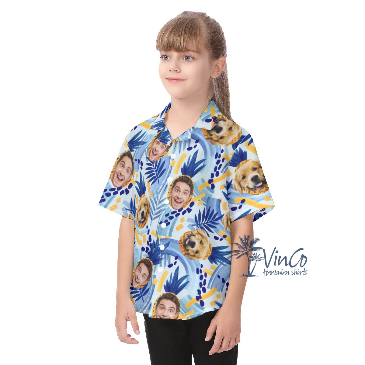 Funny Tropical Pineapples Custom Photo Hawaiian Shirt For Kids With 2 Faces