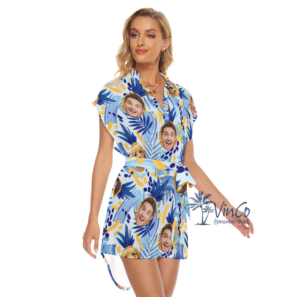 Pineapple Custom Tropical Hawaiian Dress With Multiple Faces For Women