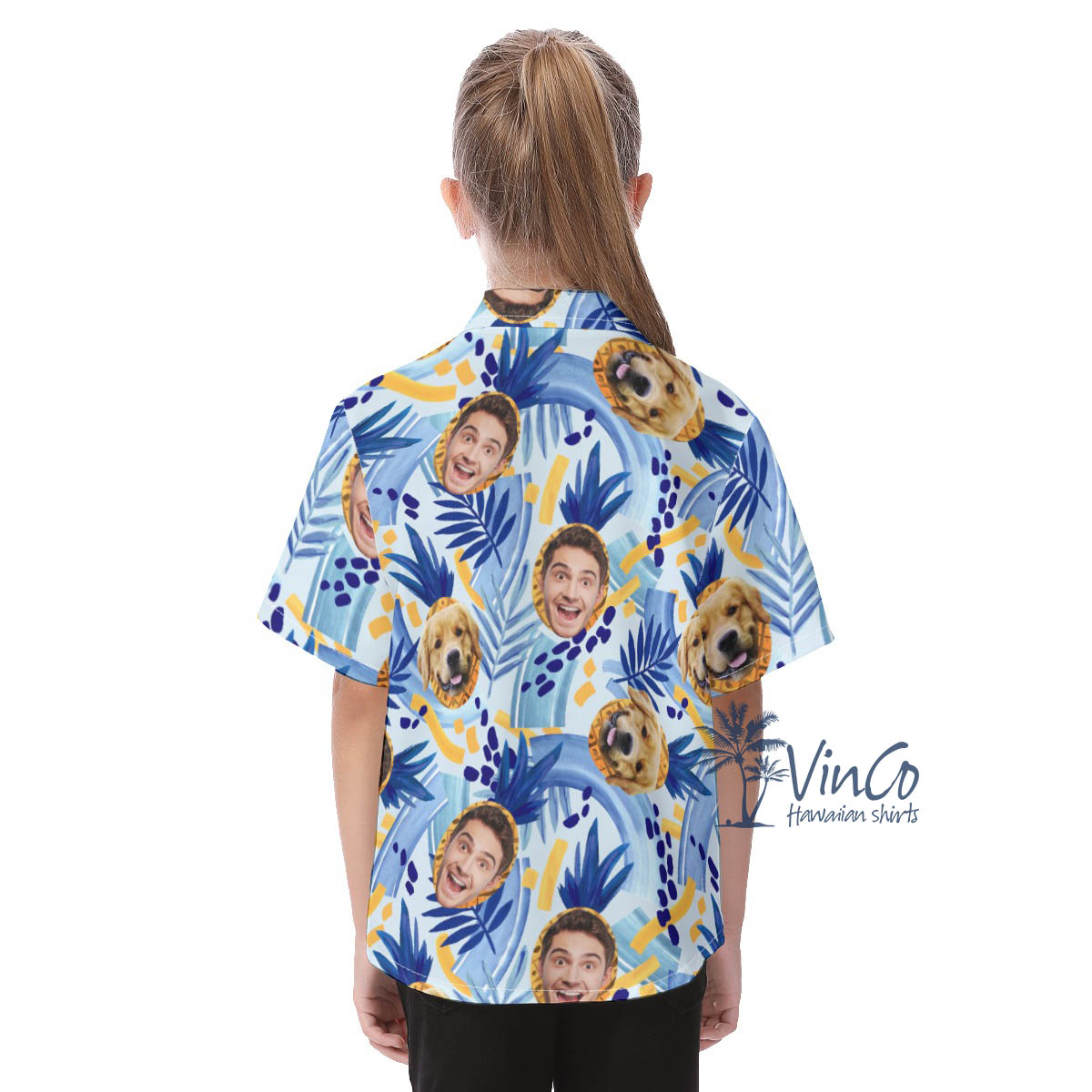 Funny Tropical Pineapples Custom Photo Hawaiian Shirt For Kids With 2 Faces