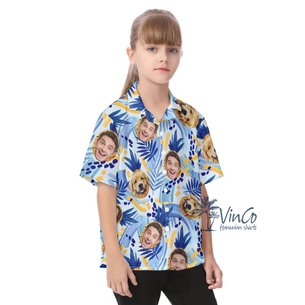 Funny Tropical Pineapples Custom Photo Hawaiian Shirt For Kids With 2 Faces