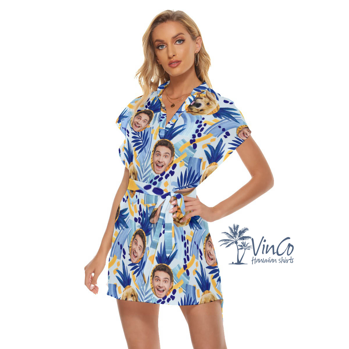 Pineapple Custom Tropical Hawaiian Dress With Multiple Faces For Women