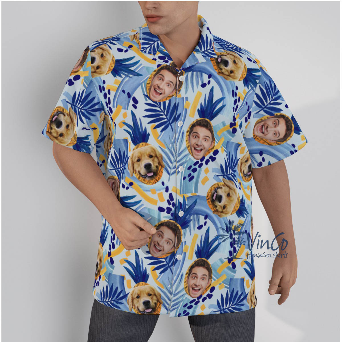 Personalized Pineapple and Flower Hawaiian Shirt with Photo - variant image 1