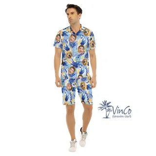 Custom Human And Dog Face Hawaii Shirt Shorts For Men