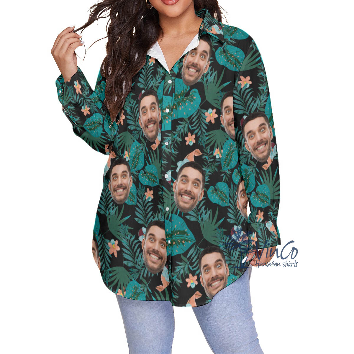 Custom Your Face Plus Size Hawaiian Shirt For Women - variant image 1