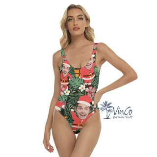 Custom Face Christmas Santa Hawaiian Swimsuit For Women