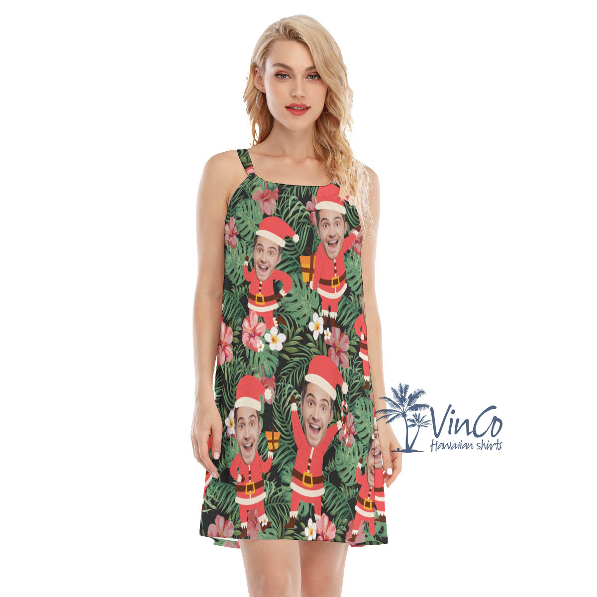 Custom Face Santa Christmas Hawaiian Cami Dresses For Women - variant image 1