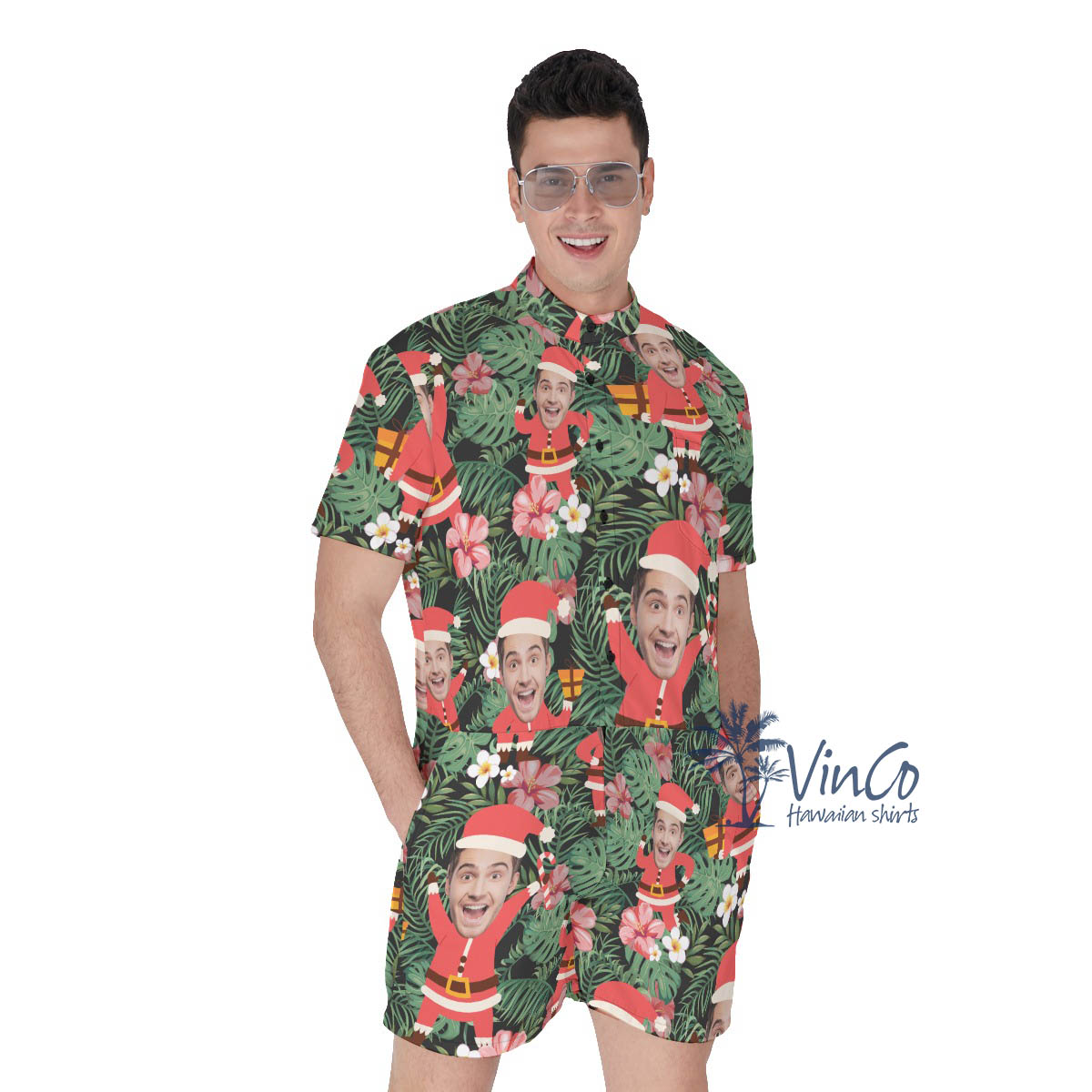 Custom Face Santa Claus Christmas Hawaiian Romper For Men - variant image 1