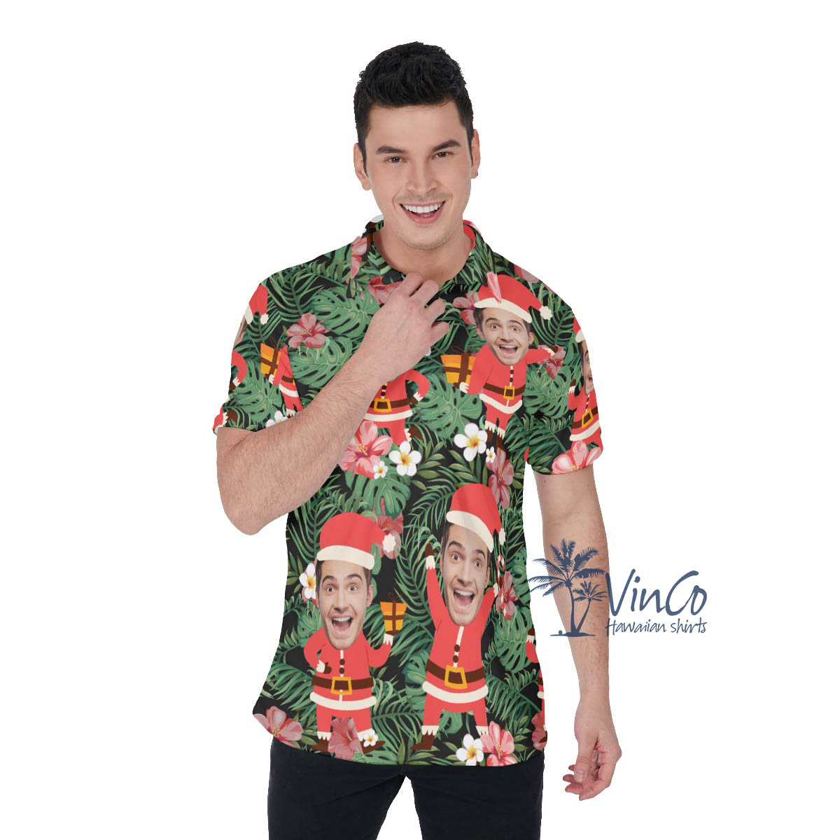 Funny Custom Face Santa Christmas Hawaiian Polo Shirt - variant image 1