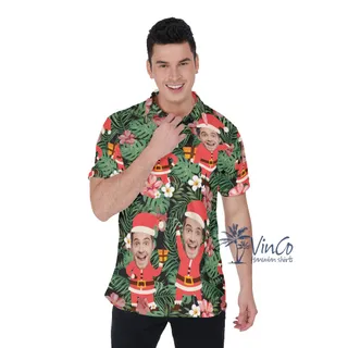 Funny Custom Face Santa Christmas Hawaiian Polo Shirt