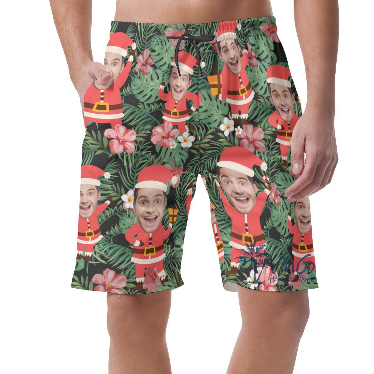 Funny Custom Face Santa Tropical Christmas Hawaiian Beach Shorts - variant image 1