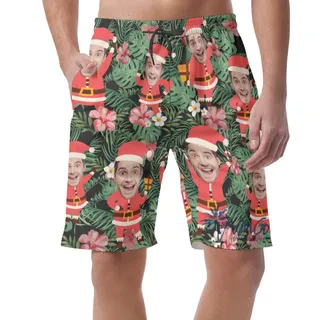 Funny Custom Face Santa Tropical Christmas Hawaiian Beach Shorts