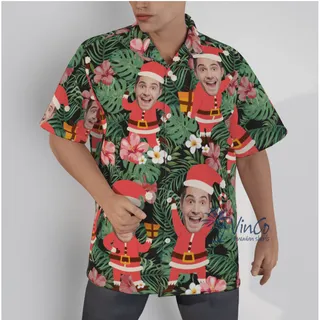 Funny Custom Face Santa Claus Floral Hawaiian Shirt