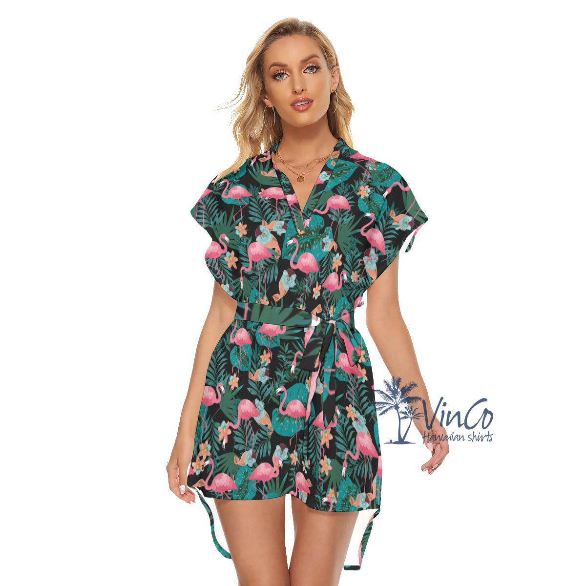 Lovely Pink Flamingo Hawaiian Dress For Women - variant image 1