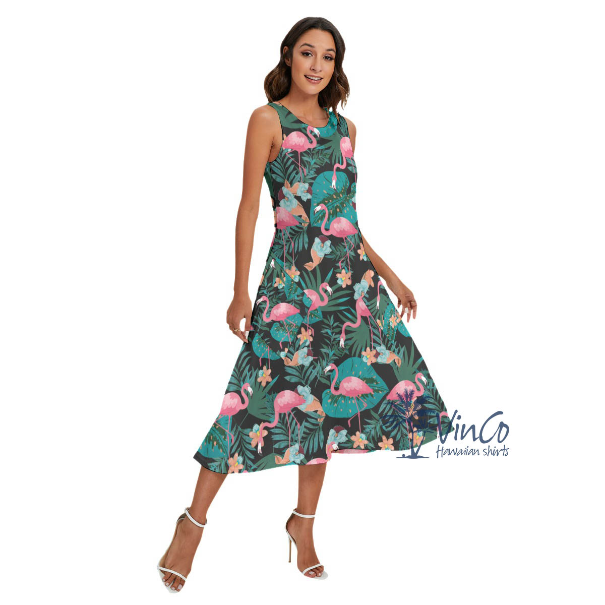 Pink Flamingo Long Hawaiian Dress For Women - variant image 1