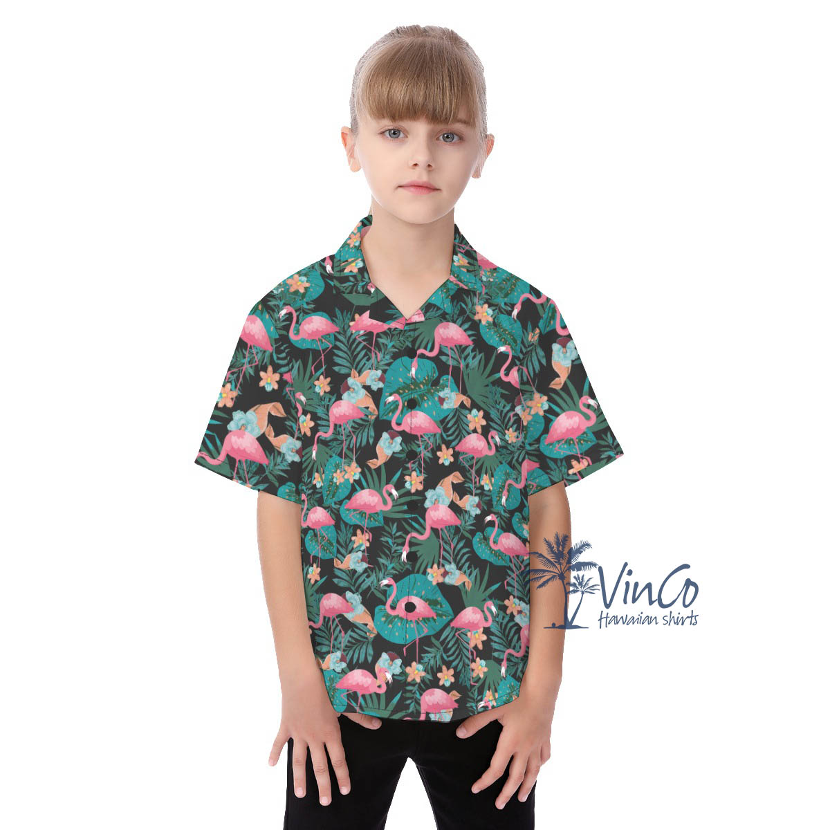 Pink Flamingo Tropical Button Shirt For Kids - variant image 1