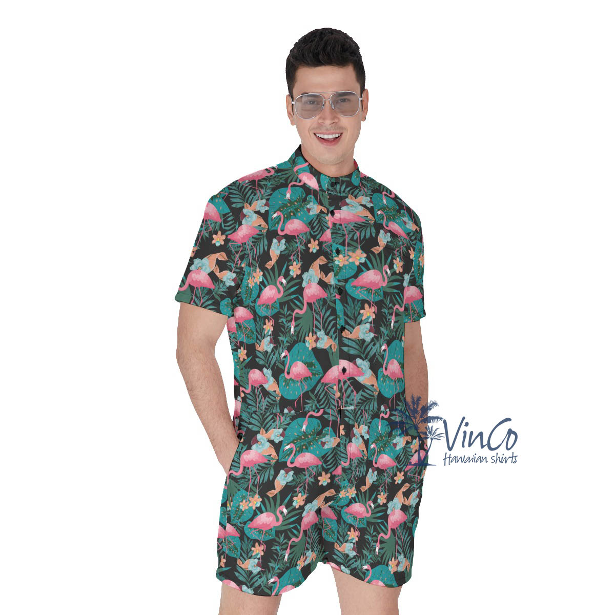 Pink Flamingo Tropical Men's Romper - variant image 1