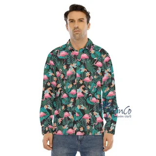 Tropical Pink Flamingo Long Sleeve Hawaiian Shirt For Men