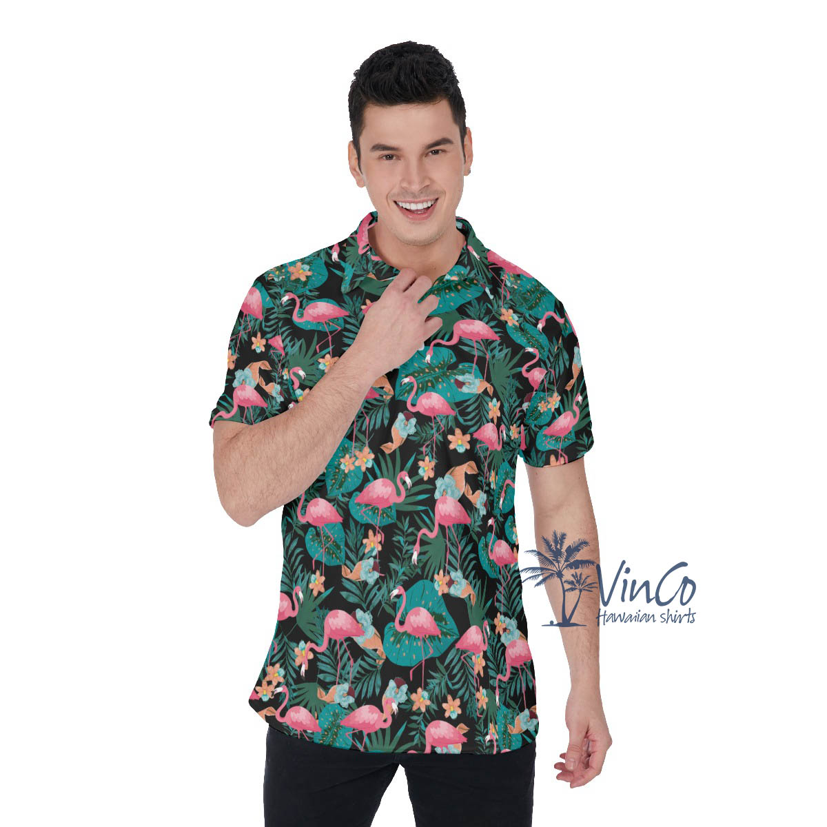Tropical Pink Flamingo Polo Shirt For Men - variant image 1
