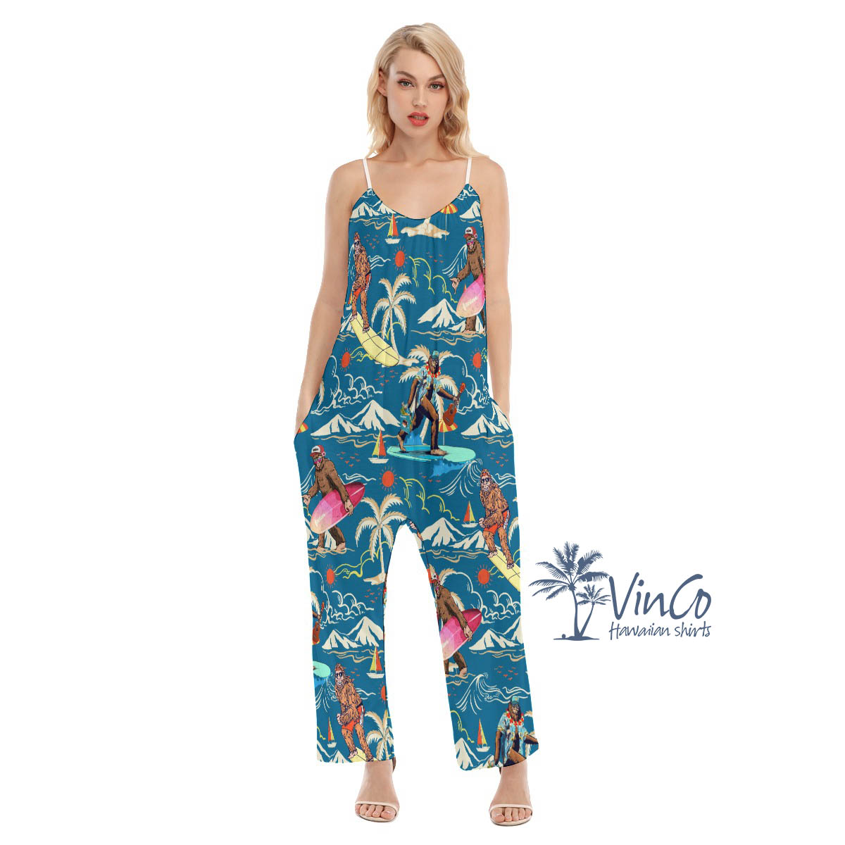 Funny Bigfoot Sasquatch Beach Hawaiian Jumpsuit For Men - variant image 1