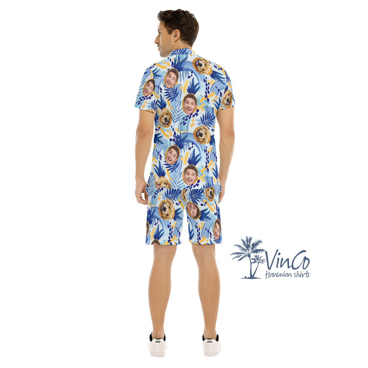 Custom Human And Dog Face Hawaii Shirt Shorts For Men