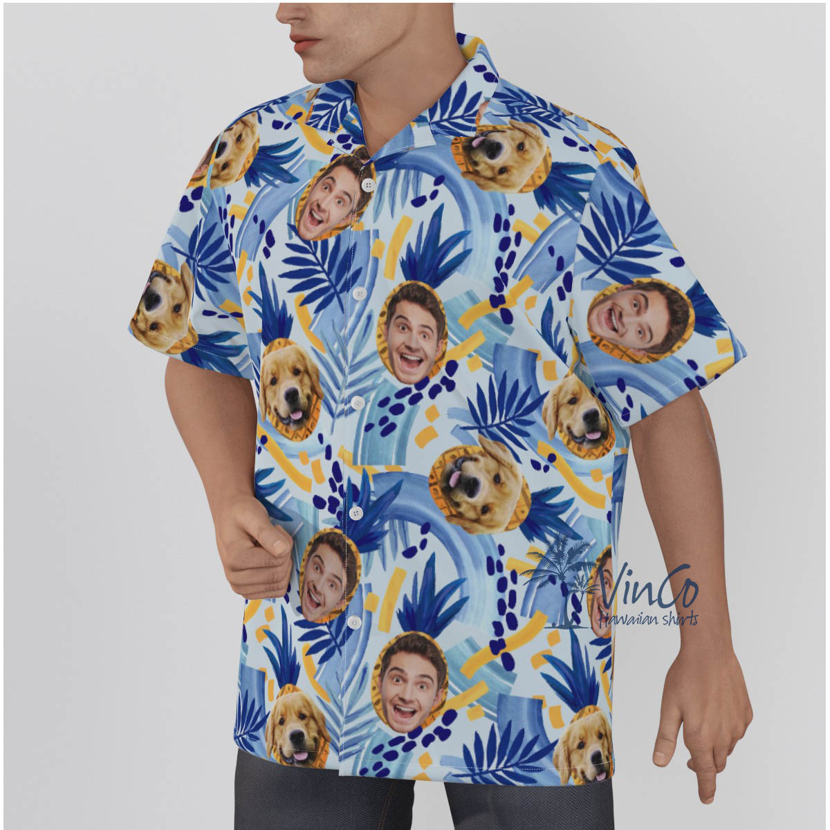 Personalized Pineapple and Flower Hawaiian Shirt with Photo