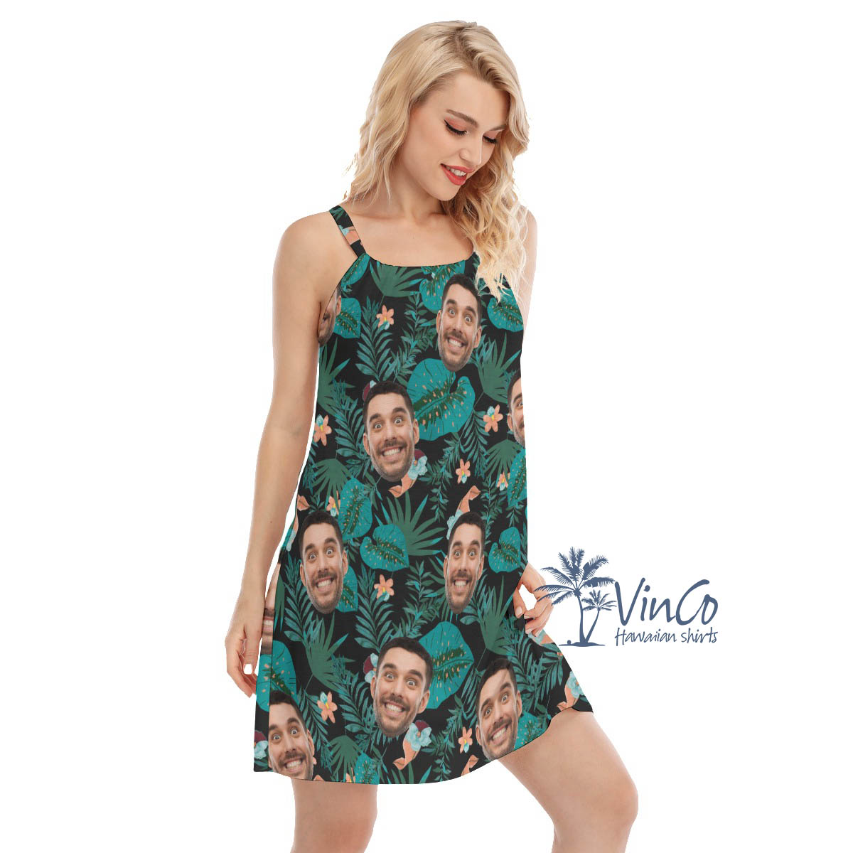 Custom Tropical Women's Hawaiian Dress With Multiple Faces