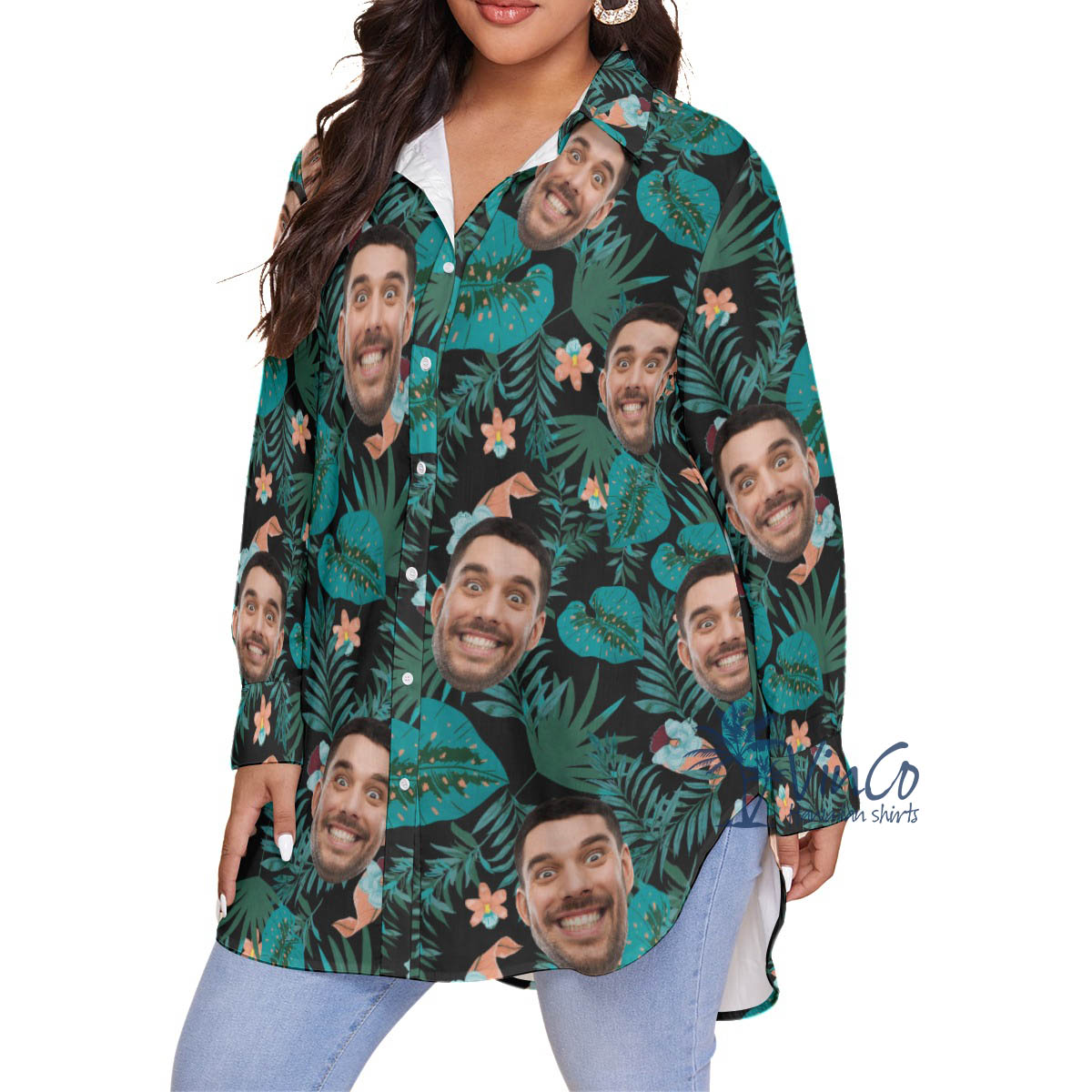 Custom Your Face Plus Size Hawaiian Shirt For Women