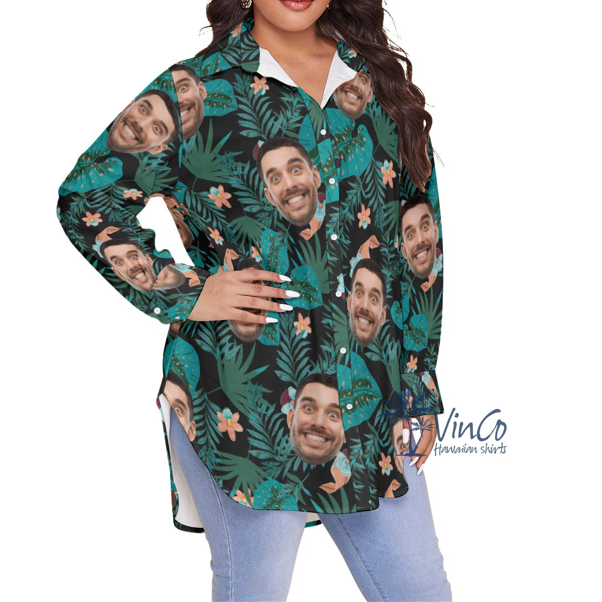 Custom Your Face Plus Size Hawaiian Shirt For Women