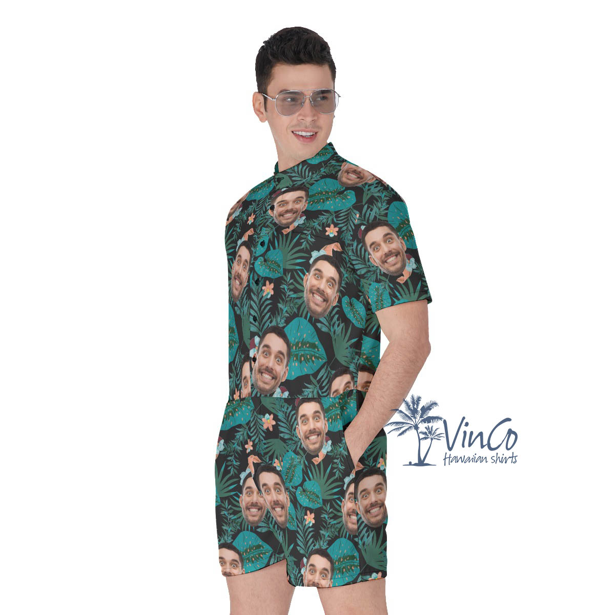 Personalize Face Custom Hawaiian Romper For Men