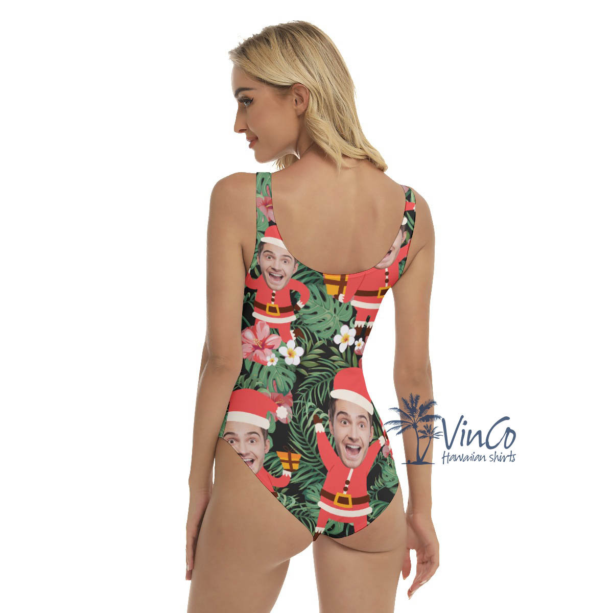Custom Face Christmas Santa Hawaiian Swimsuit For Women