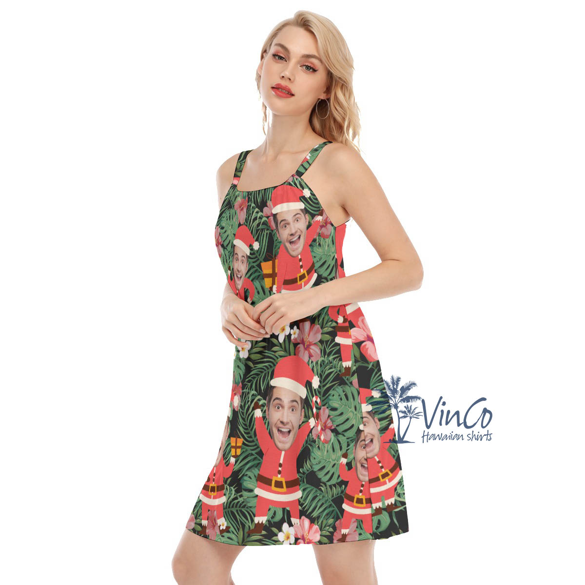 Custom Face Santa Christmas Hawaiian Cami Dresses For Women