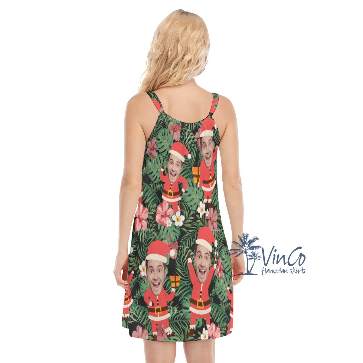 Custom Face Santa Christmas Hawaiian Cami Dresses For Women