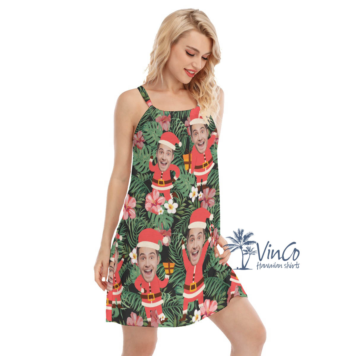 Custom Face Santa Christmas Hawaiian Cami Dresses For Women