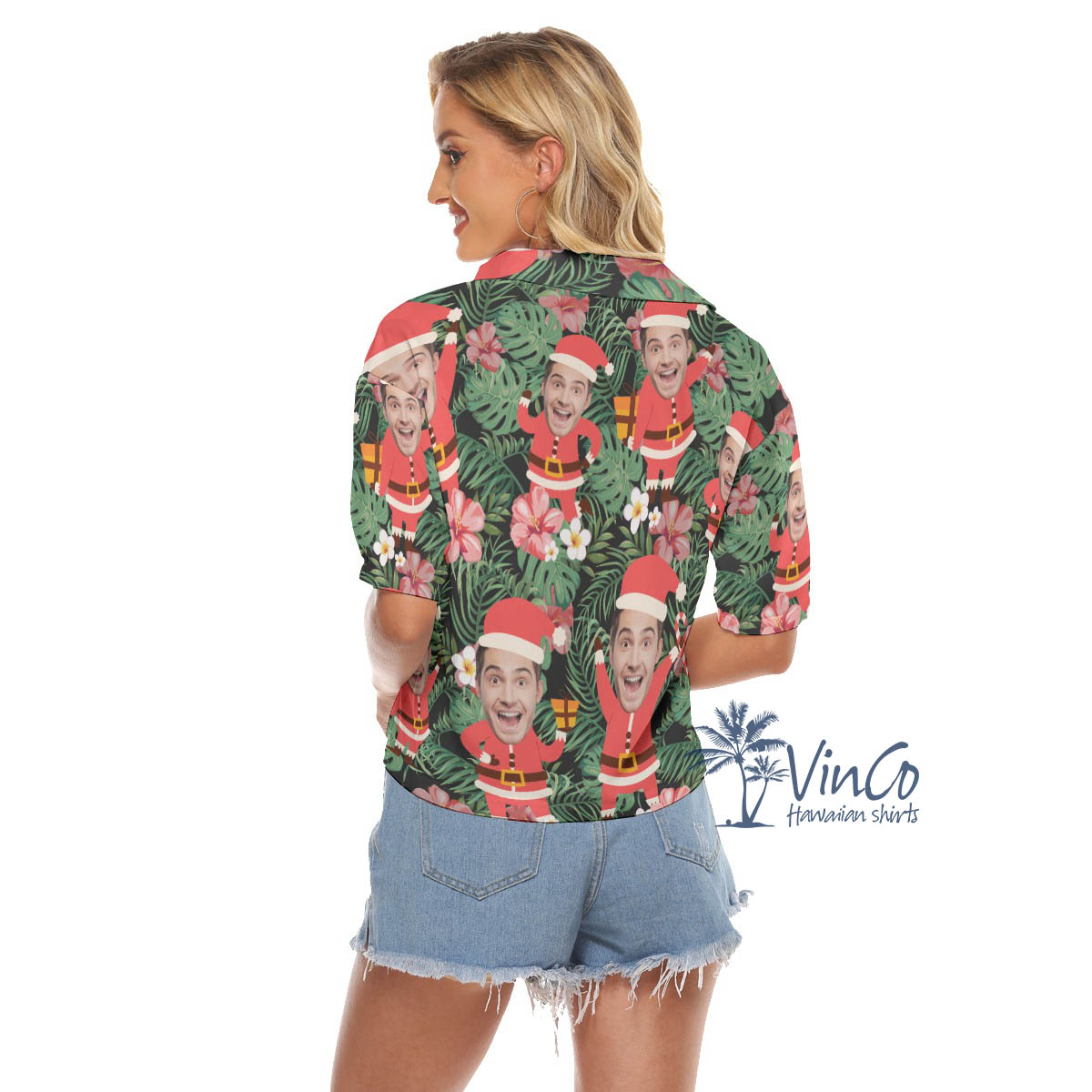 Funny Santa Claus Custom Face Christmas Hawaiian Crop Top Shirt