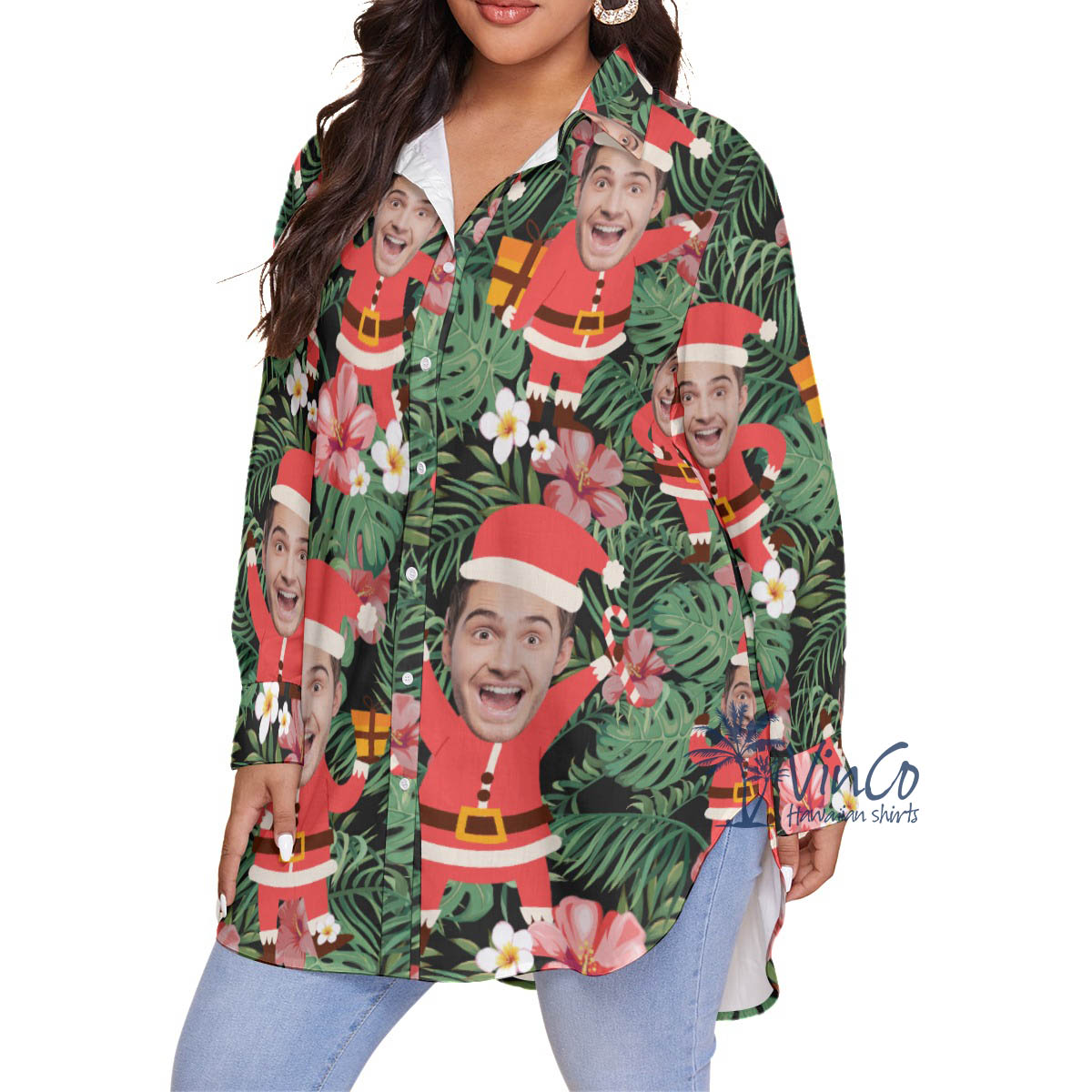 Funny Custom Face Santa Christmas Plus Size Hawaiian Shirt