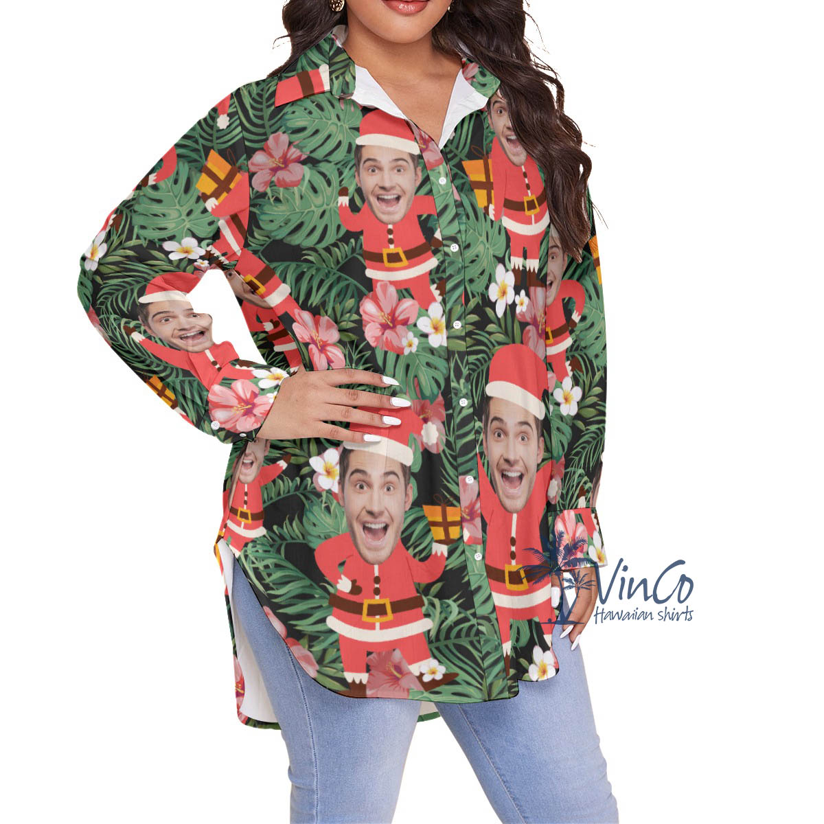 Funny Custom Face Santa Christmas Plus Size Hawaiian Shirt