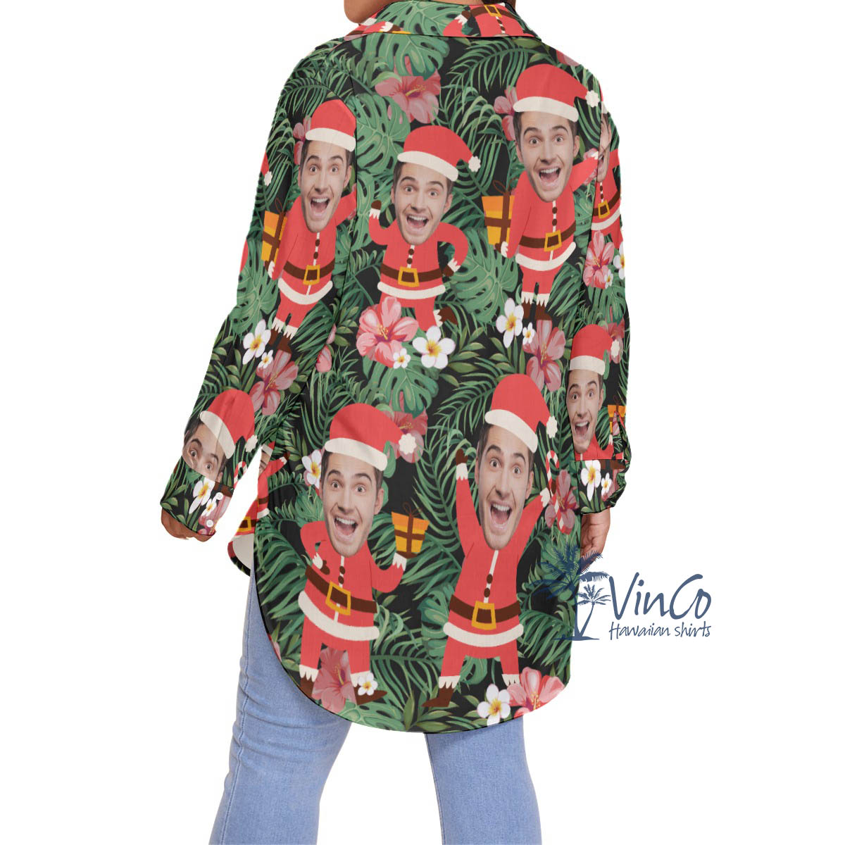 Funny Custom Face Santa Christmas Plus Size Hawaiian Shirt