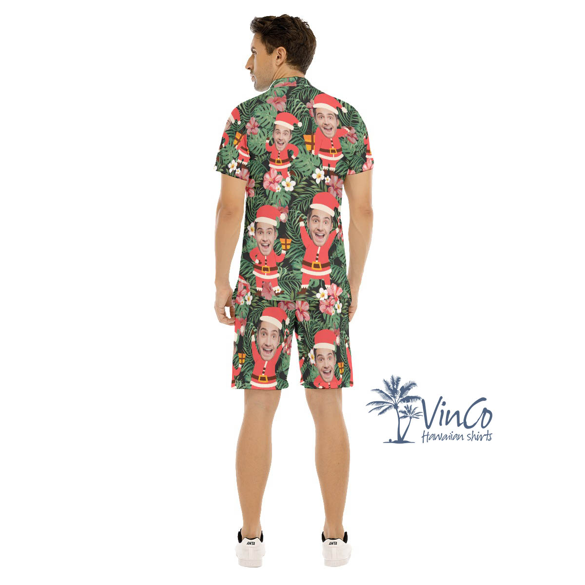 Set Custom Face Santa Claus Christmas Hawaiian Shirt And Shorts For Men