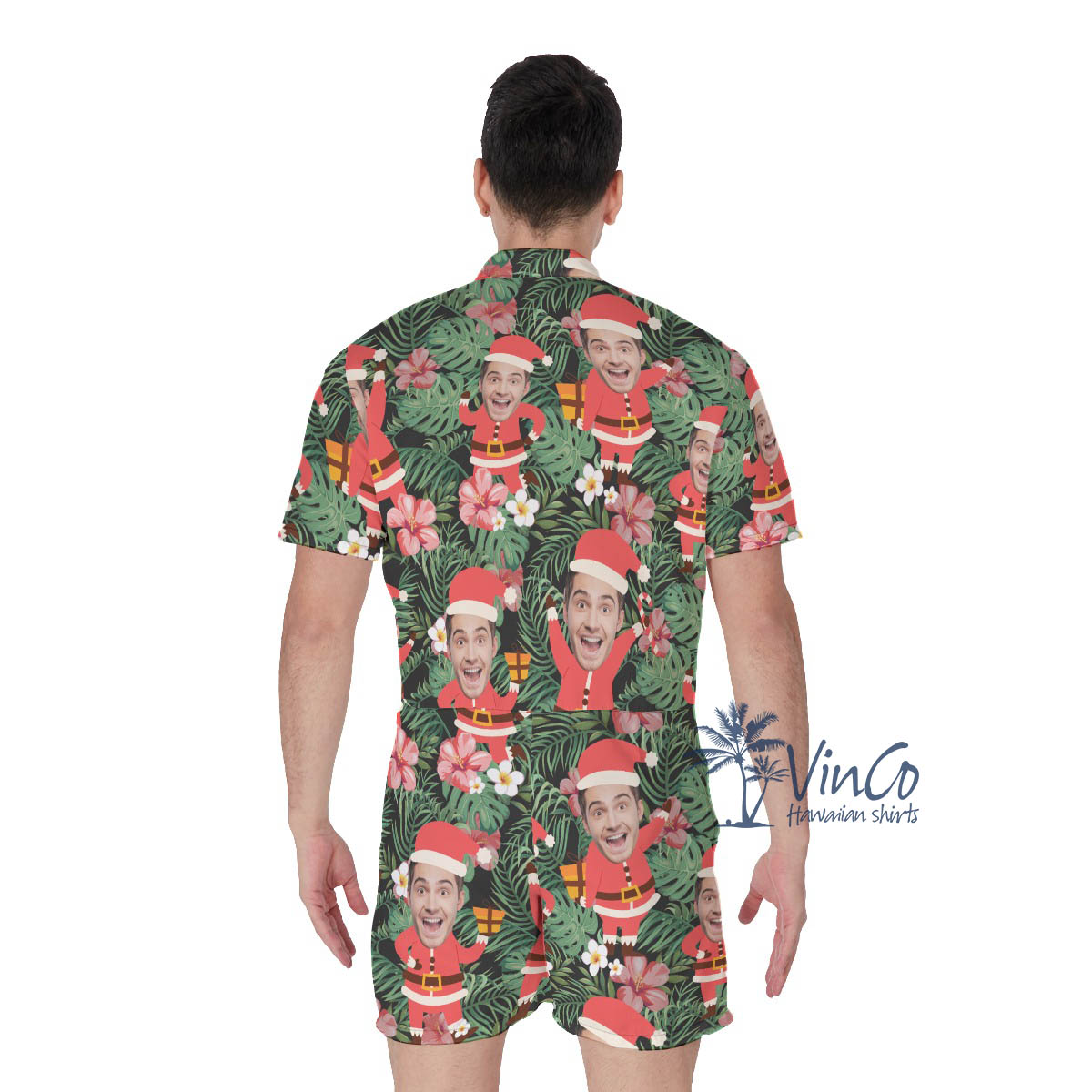 Custom Face Santa Claus Christmas Hawaiian Romper For Men